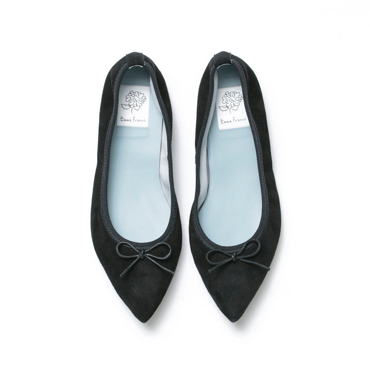 ポインテッドトゥ フラットバレエ シープスエード ブラック