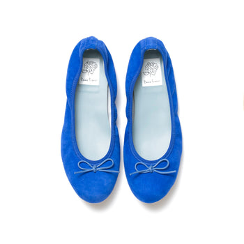 ラウンドトゥ フラットバレエ シープスエード ブルー