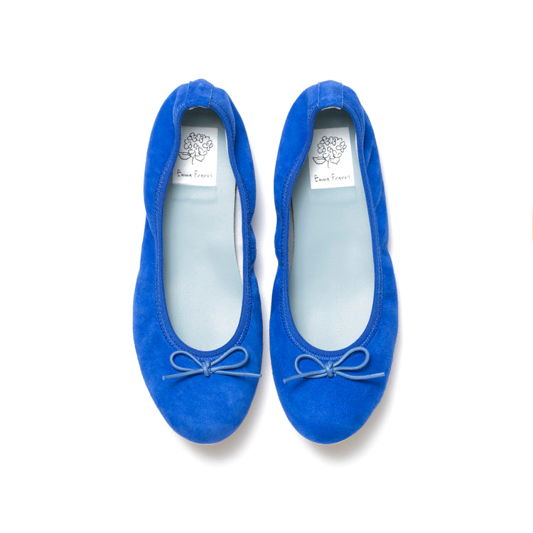 ラウンドトゥ フラットバレエ シープスエード ブルー