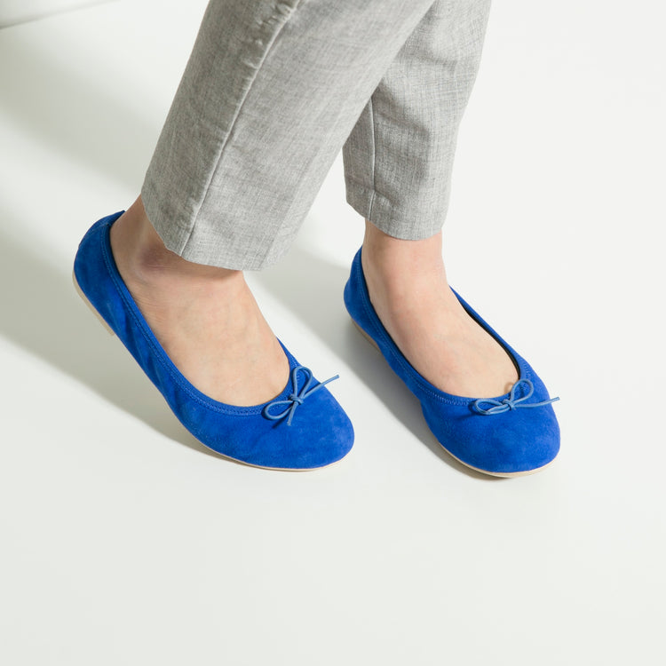 ラウンドトゥ フラットバレエ シープスエード ブルー