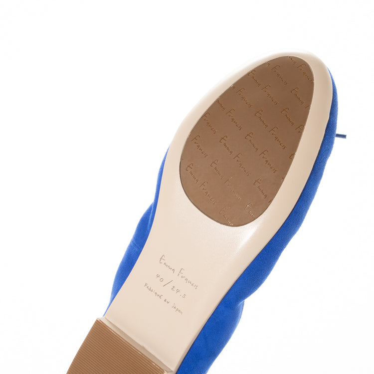 ラウンドトゥ フラットバレエ シープスエード ブルー