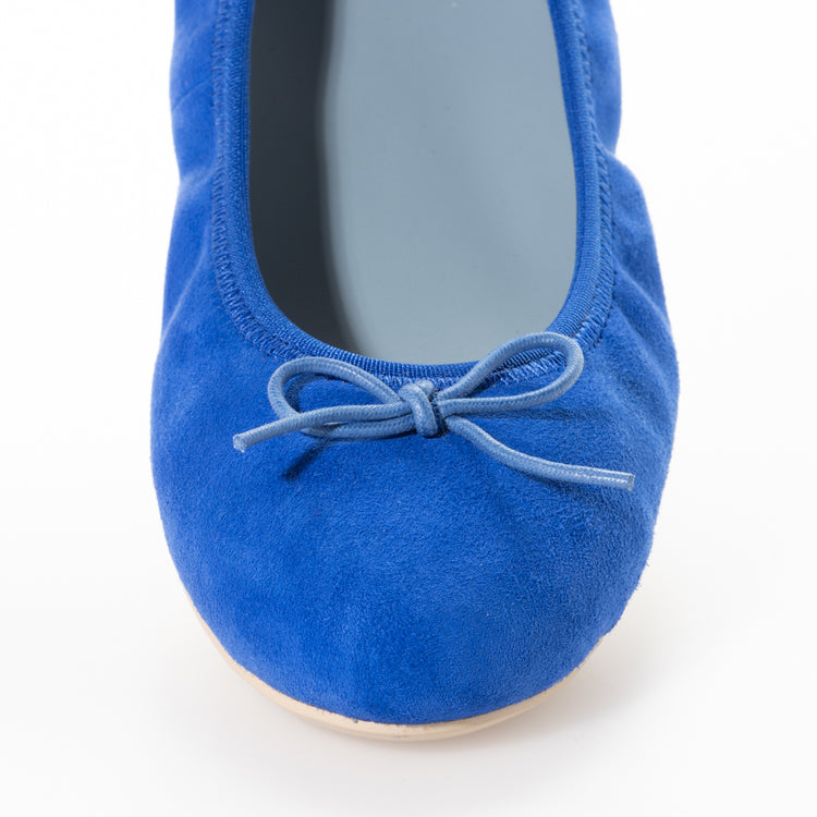 ラウンドトゥ フラットバレエ シープスエード ブルー