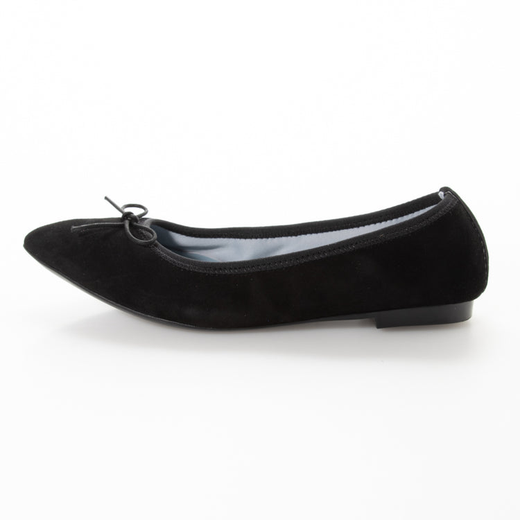 ポインテッドトゥ フラットバレエ シープスエード ブラック