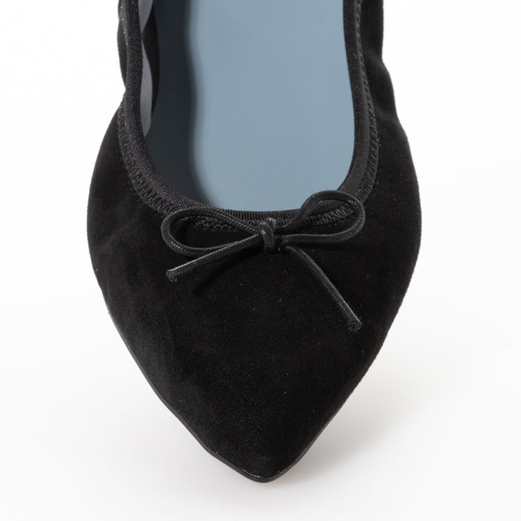 ポインテッドトゥ フラットバレエ シープスエード ブラック