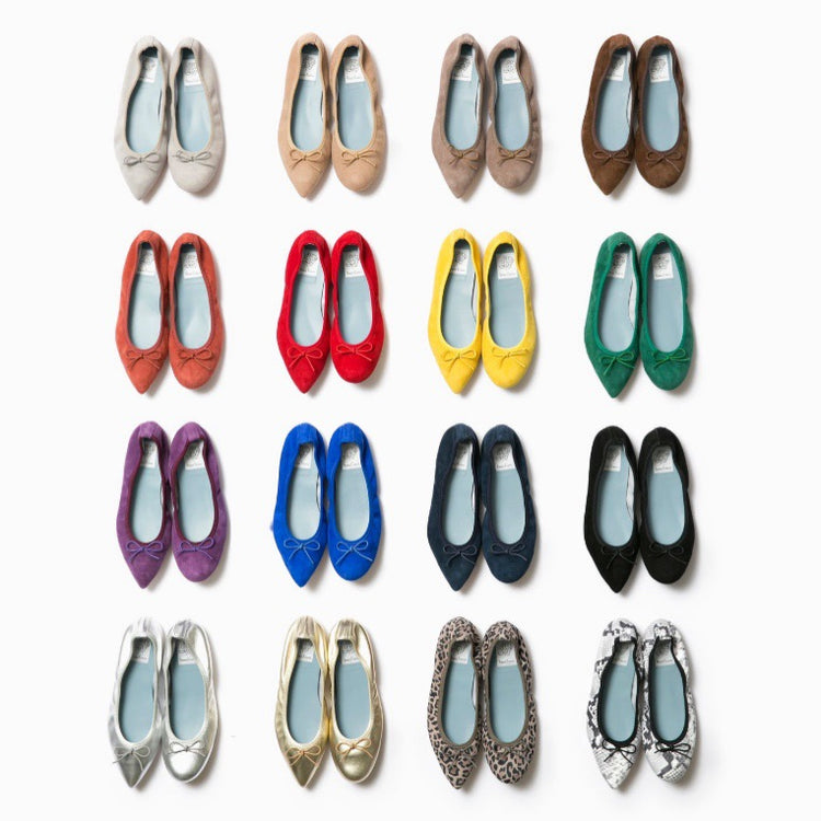 ポインテッドトゥ フラットバレエ シープスエード ブラック